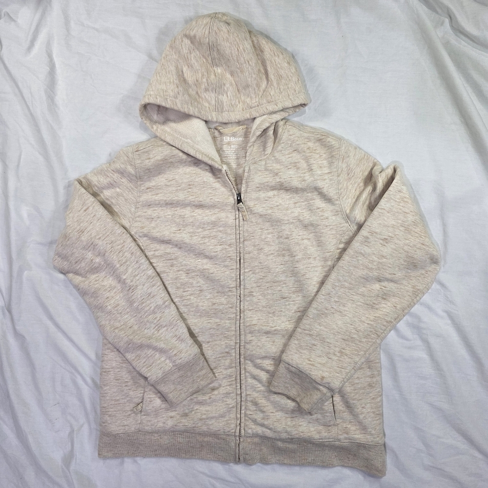 L.L.Bean Heather Beige Warm Heavy Hooded  Fleece Sweatshirt Cabincore Cozy. L